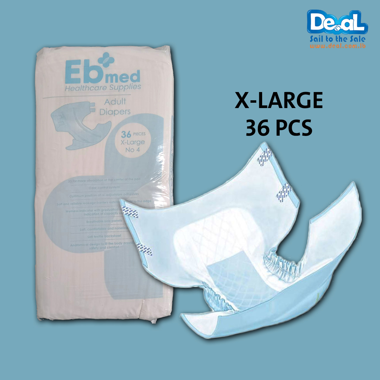 Eb med Adult Diapers 36 Pieces | X-Large Size